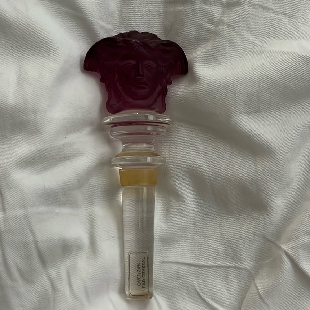 Versace Austrian Crystal wine topper. Frosted amethyst Medusa head. never used.